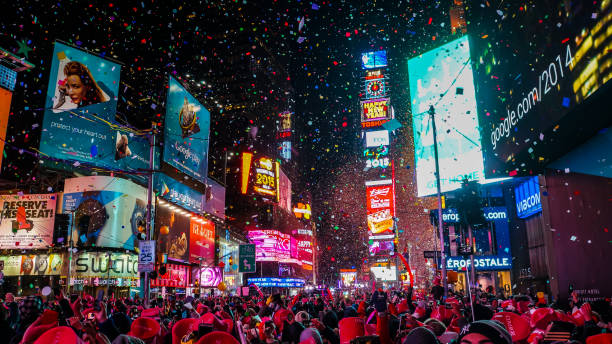 New York City, USA, January 1, 2015, Atmospheric new years eve celebration on famous times square intersection after midnight with countless happy people enjoying the party