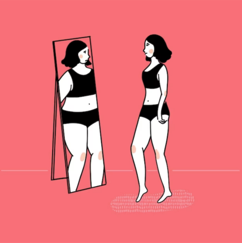 Woman looking in the mirror with body dysmorphia. Picture by: Freepik