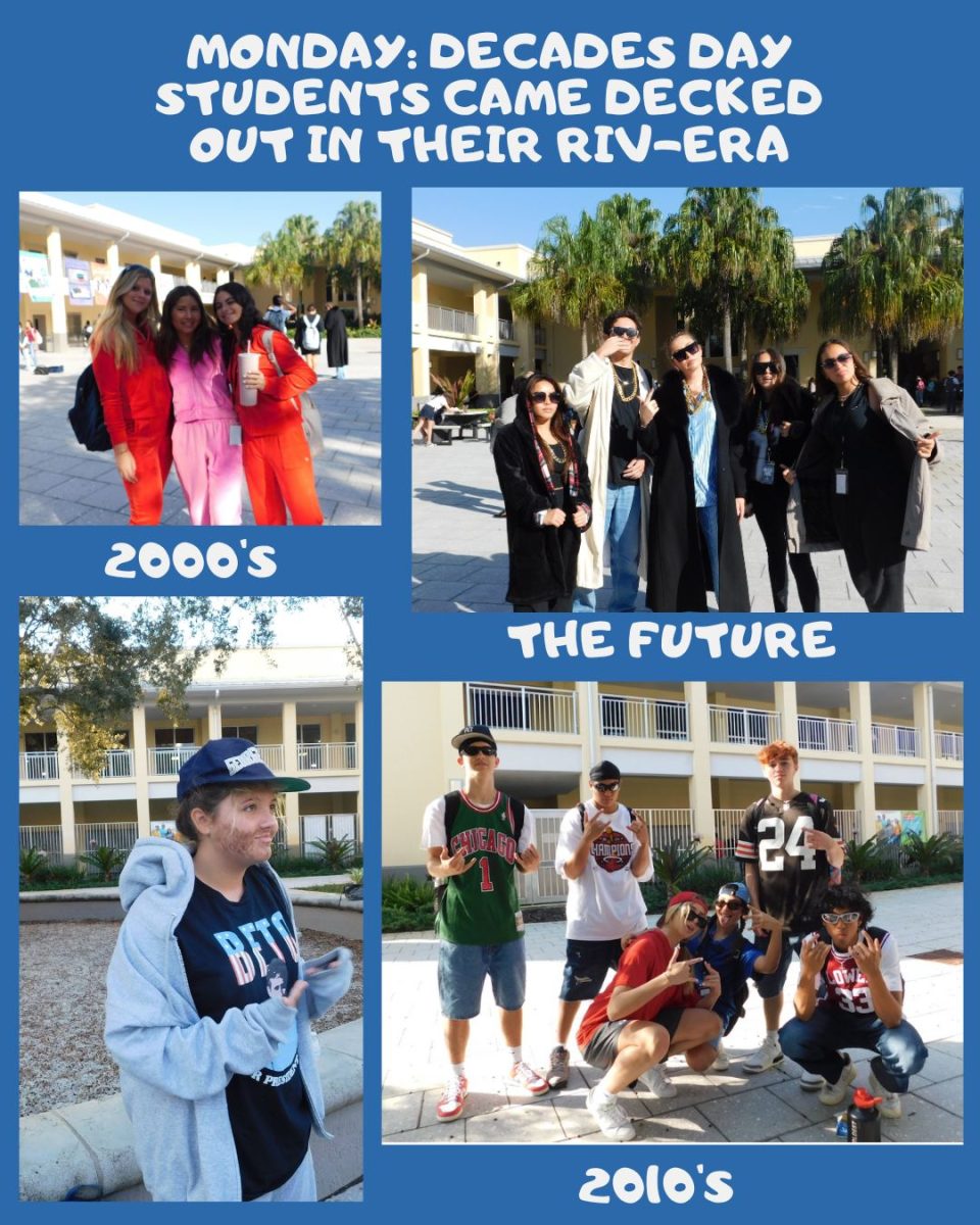 Top right: Sophia Negron, Aden Weinberg, Ms. Thais Sanchez, Mariana Beltran, and Isabella Camacho dressed as Future the rapper. 

Top left: Diana Darazi, Emma Grassbaugh, and Katelin Morgan head back to the 2000s . 

Bottom left: Junior Isabel O’Naughten represents the 2010s as Adam Sandler.

Bottom right: Mathew Casey, Fernando Romero, Alonzo Metz, Annemarie Perez, Valeria Nucete, and Mason Fuentes pose in their 2000s and 2010s era. 
