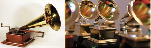 The photo references Emile Berliners gramophone in which the award show takes its name. 

Creator: David Becker | Credit: Getty Images for The Recording A
Copyright: 2022 The Recording Academy
