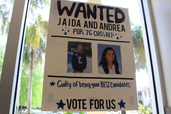 Above is Jaida Lewin's and Andrea Prieto’s poster for class representative elections; each representative had to create a poster to hang in the cafetorium. 