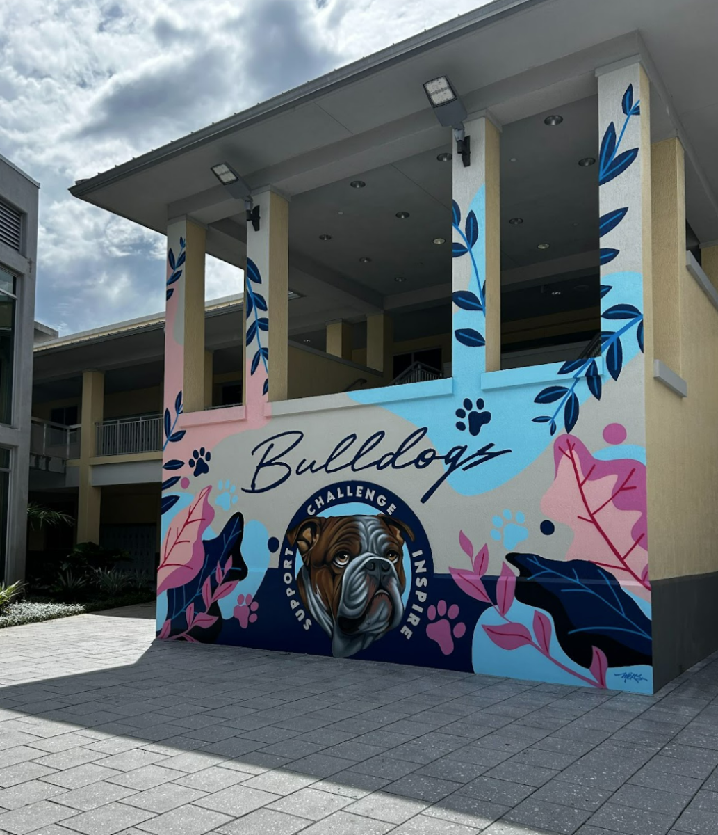 The newest addition to the Prep School campus is the mural of Rocket the Bulldog, painted by Maximiliano Gutierrez.