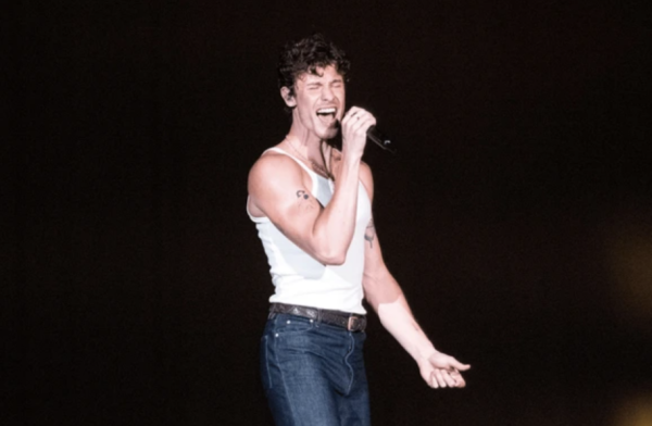 Mendes singing in the Rock of Rio music festival in Rio de Janeiro, Brazil. 