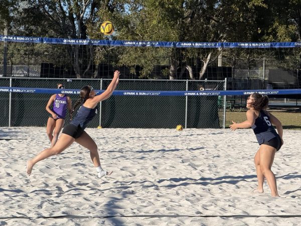 Sophomore Hailey Pena competes in beach volleyball this year while managing classes, showing dedication both on and off the court